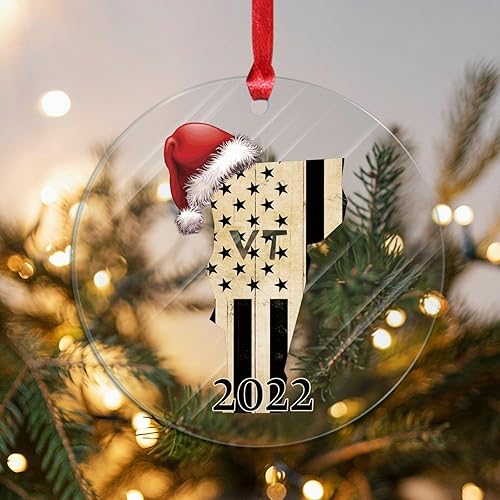 Miniatura 3 de Christmas Acrylic Ornament Vermont State Round Christmas Ornament Santa Hat American State Christmas Joy New Home Gifts for New House Homeowner 3