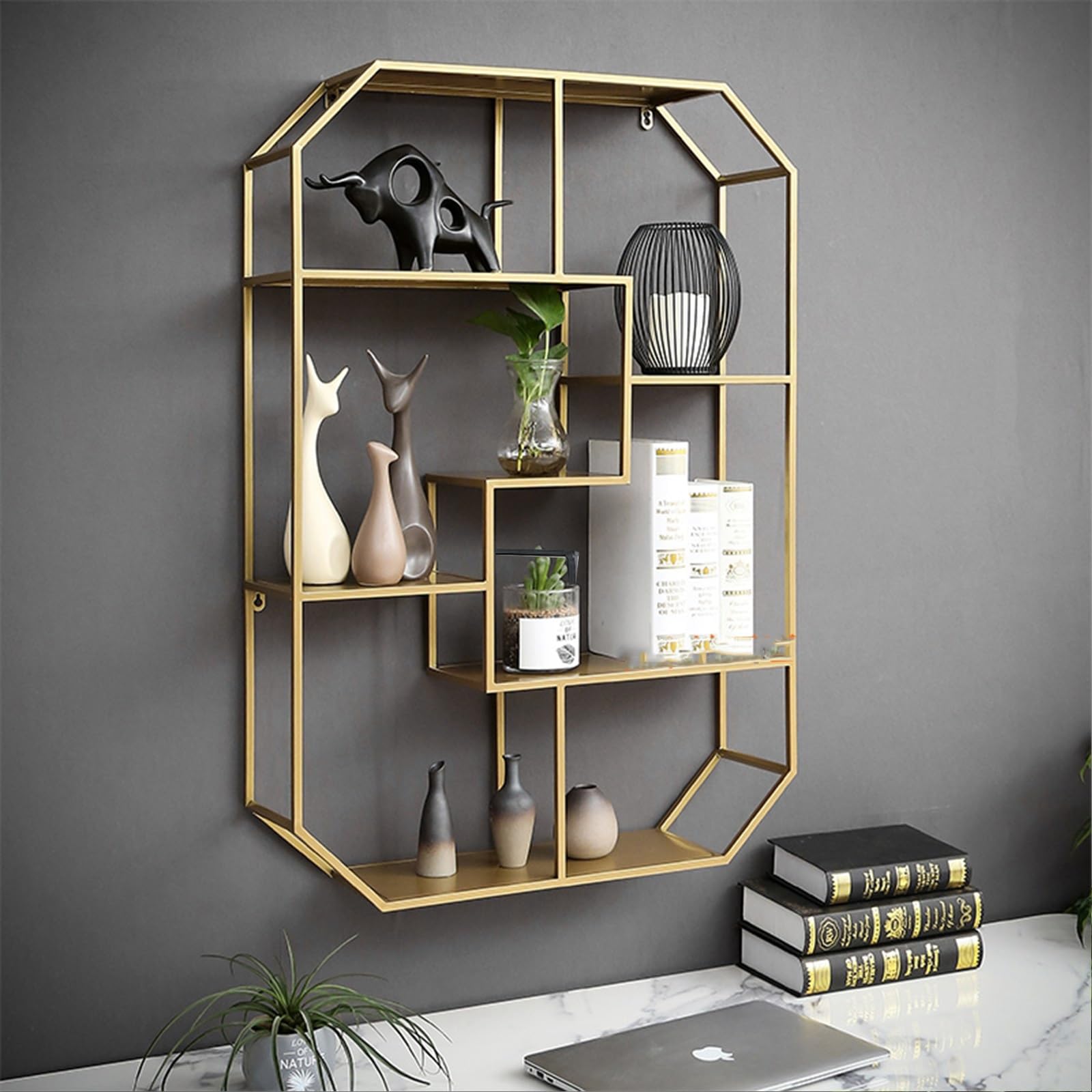 Schwarz und Gold eisen display ständer，Lagerraum modern wine rack，weinregal zur wandmontage，modern weinglashalter wand，Schlafzimmer，Haushaltsgebrauch，Wohnzimmer，Küche(Gold,Vertical style 95*65cm)