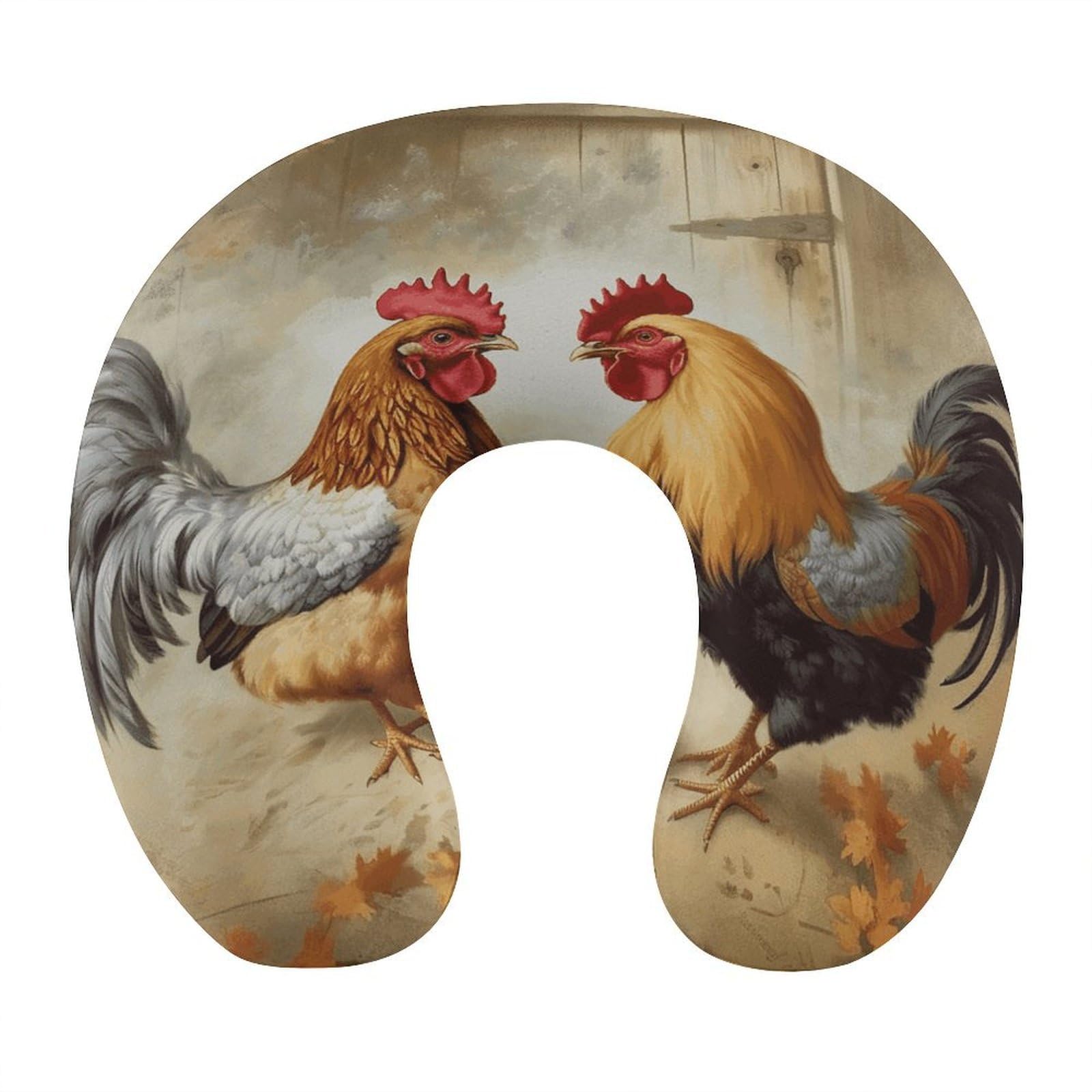 LZQPOEAS Chicken and Rooster Print Neck Pillow U Shaped Travel Pillow Comfortable Memory Foam Pillow Portable Neck Support Lightweight Headrest for Airplane Car Home Office Sleeping Traveling