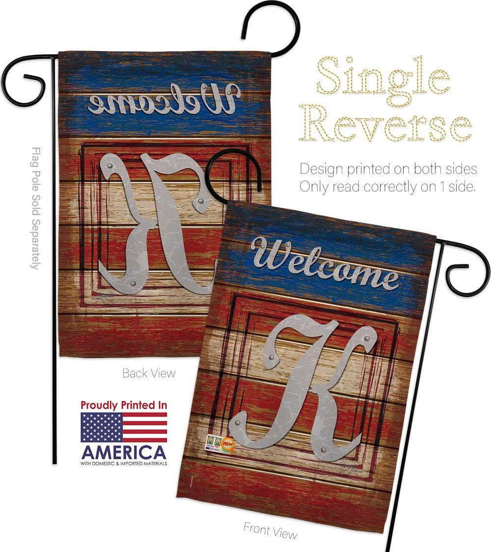 Patriotic K Initial Garden Flag Set Wall Hanger Monogram Americana Star and Stripes Patriotism Independence Memorial United State American Small Gift Yard House Banner 13 X 18.5