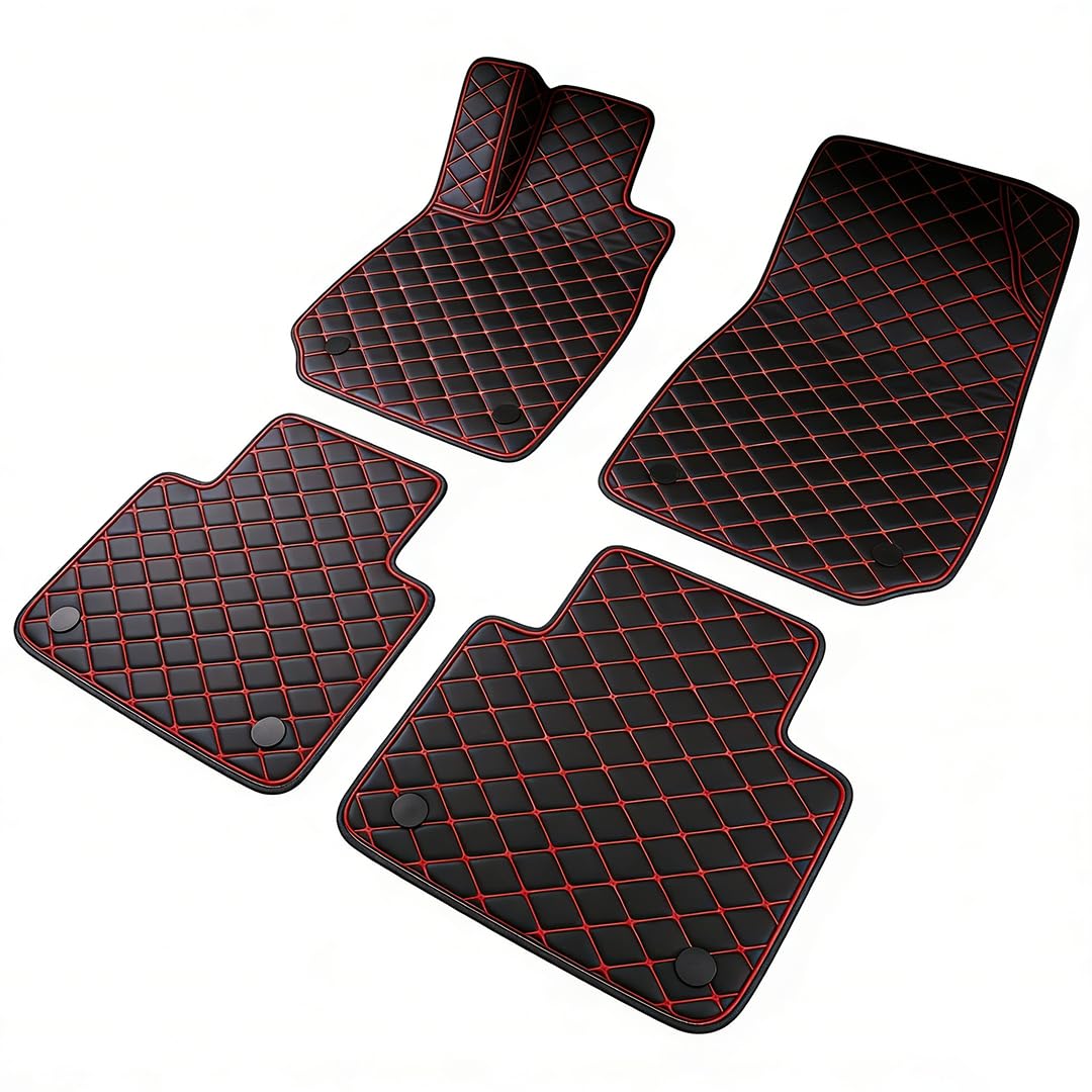 GASDYO Custom Car Floor Mats for BUICK Lacrosse 2009-2015, PU Leather All Seasons Suitable Waterproof Wear-resistant Dedicated Vehicle, Black with red lines