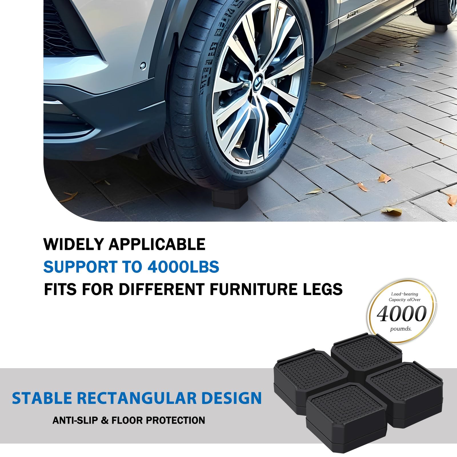 ANNKUT Elevadores de muebles de cama resistentes, bloques de soporte rectangulares ajustables para camas, escritorios, sofás, sillas, elevación de hasta 1.5 pulgadas, soporta hasta 4000 libras (negro)