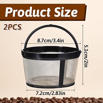 2Pcs Reusable Coffee Filters, 4-8 Cup Nylon Mesh Coffee Filter with Handle Reusable Coffee Filter Basket for Mr. Coffee Makers and Brewers