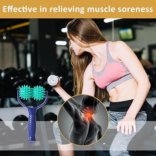 Miniatura 7 de Rodillos de bolas de masaje con pinchos de mano, 2 ruedas, rodillos de bola de masaje manual de silicona con mango, punto de presión, herramienta de