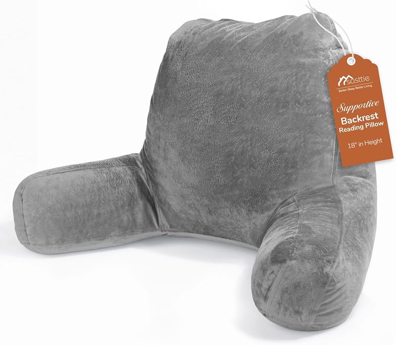 Sasttie Almohada de lectura para cama, almohada de espalda para sentarse, gris oscuro | Cojín de respaldo de 18" para sofá, sofá y piso, elementos esenciales para dormitorio, OEKO-TEX, relleno alternativo de plumón ajustable