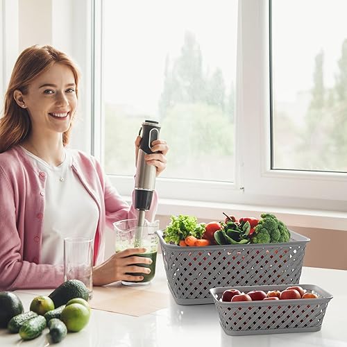 Vista 6 de MaxGear Organización y almacenamiento, 3 unidades, contenedores organizadores de plástico, cestas tejidas para almacenamiento, cestas de plástico