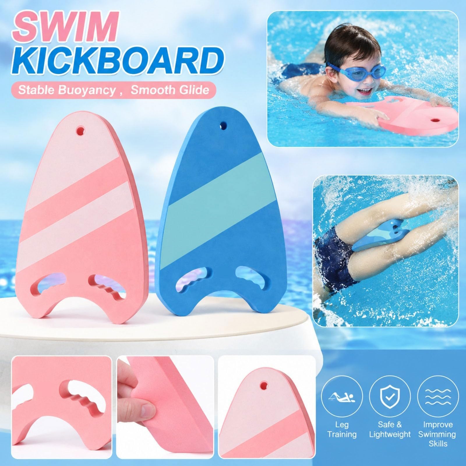 2 Pezzi Tavola da Nuoto Unisex Tavoletta Nuoto Kickboard in Schiuma Eva con Fori per Le Mani sicuri Alta galleggiabilità Un Aiuto per Il Nuoto per Principianti ed esperti,Piscina e Mare