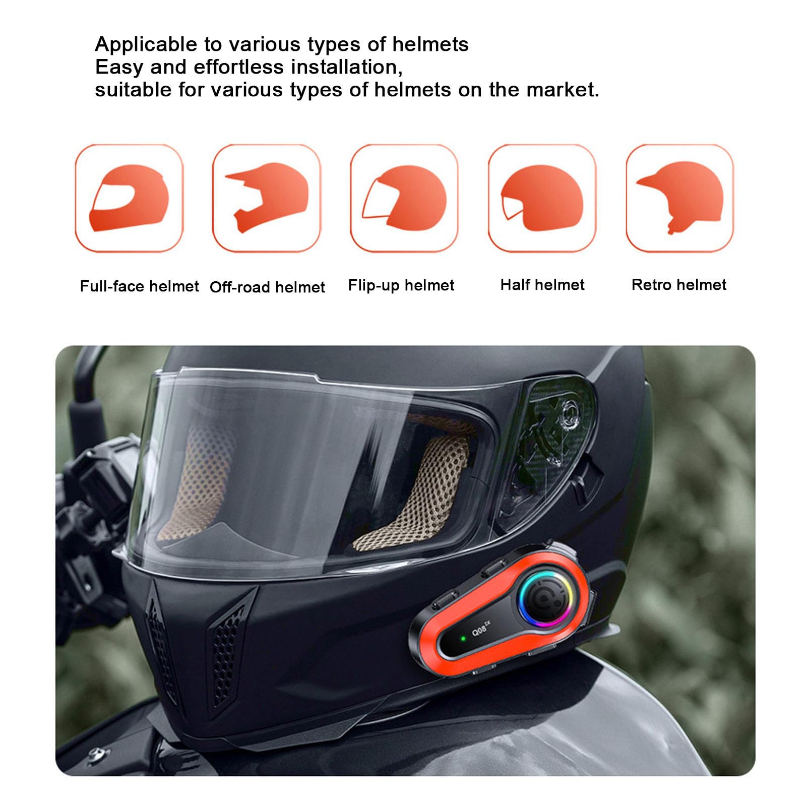 Zestaw Słuchawkowy Motocyklowy, Wodoodporny Zestaw Słuchawkowy z Interkomem do Kasku IPX6 z możliwością ładowania i Interkomem do Motocykla