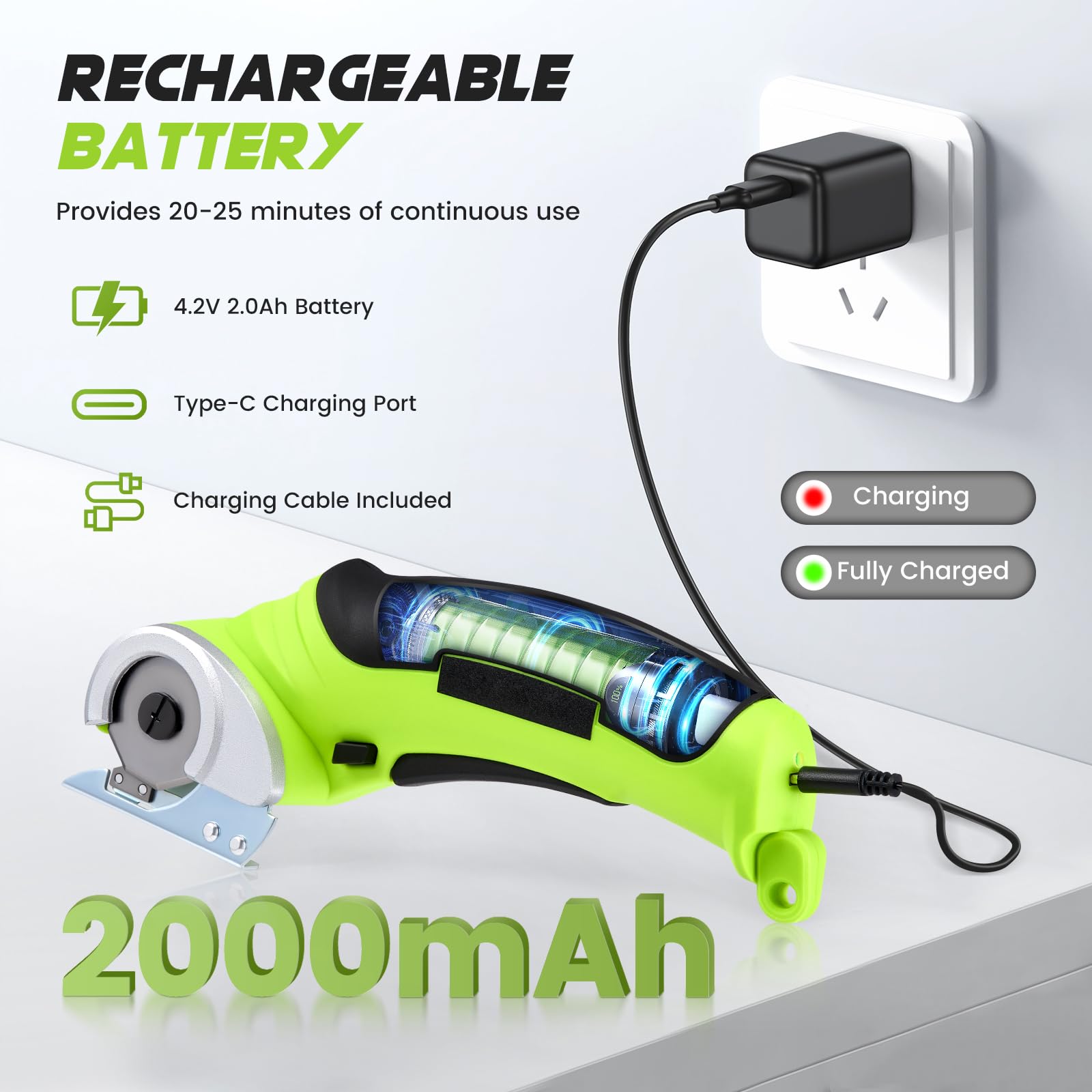 Forbici elettriche a batteria, mini taglierino elettrico da 4,2 V, taglierino per tappeti e cartone con lama di ricambio/caricabatterie, taglierino per imballaggi in cartone, pelle e plastica