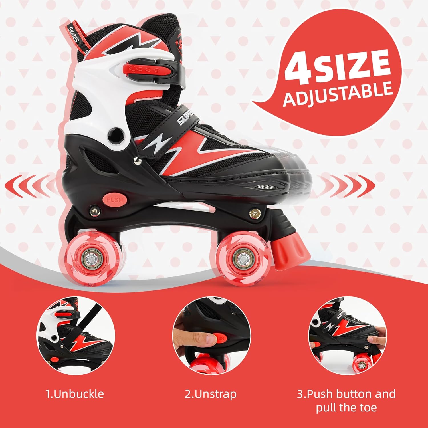 Adjustable Roller Skates Boys Kids Ages 5-8 8-12 Roller Skates Girls with Light up Wheels, Fun Rollerskate for Youth Toddlers - Image 5