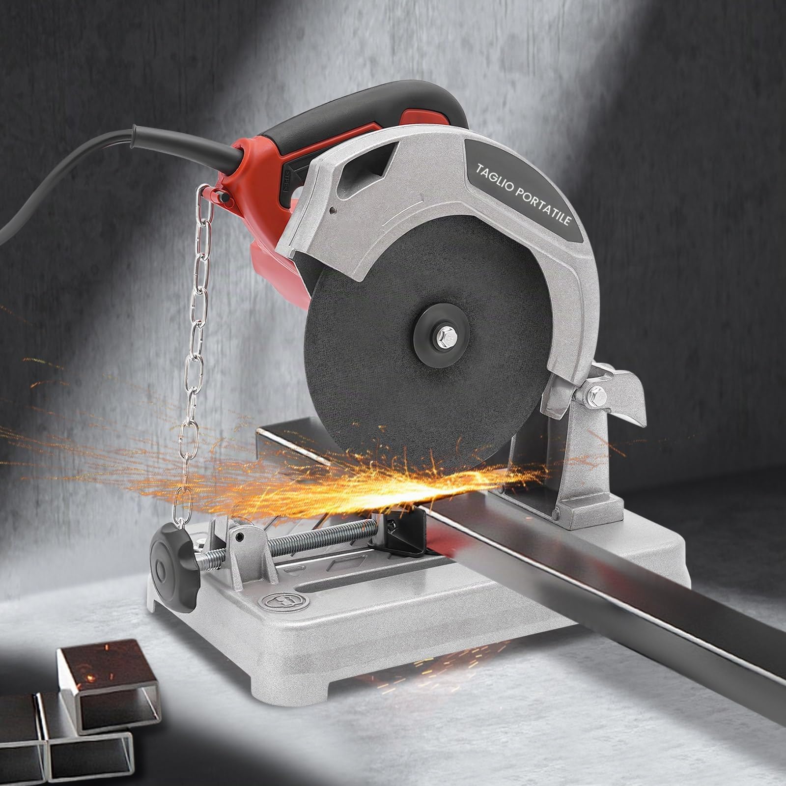 Sega a becco e troncatrice, 1200 W, 5200 giri/min, 185 mm, angolo di taglio 0-45°, per legno, acciaio e metallo, troncatrice professionale con motore in rame