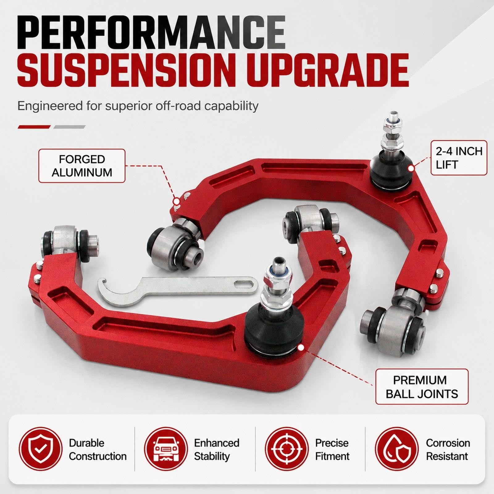 Kit de 2 Brazos de Control Superiores, Accesorios de Repuesto para Automóviles, Amortiguador Perforado de Aluminio Billet, Apto para, 1500, Rojo