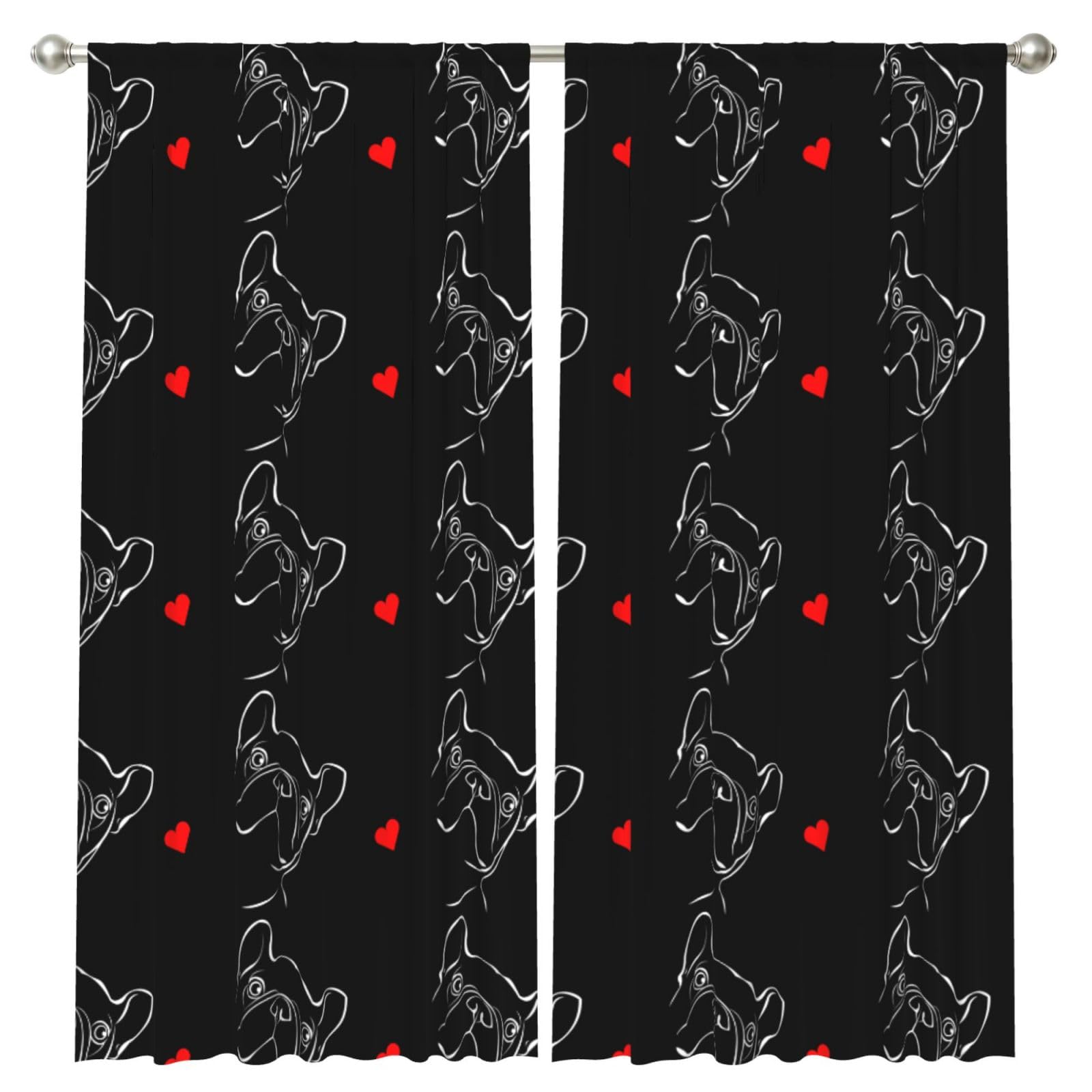 InOmak French Bulldog, 2 Panels Window Curtains 52 x 84 Inch Blackout Curtains for Living Room Bedroom