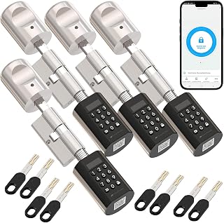 VisorTech Türschloss mit Schlüssel: 4er-Set Elektronischer Tür-Schließzylinder, PIN-Code, 2 Schlüssel, App (Türschloss mit App, mit Pin, Handy)