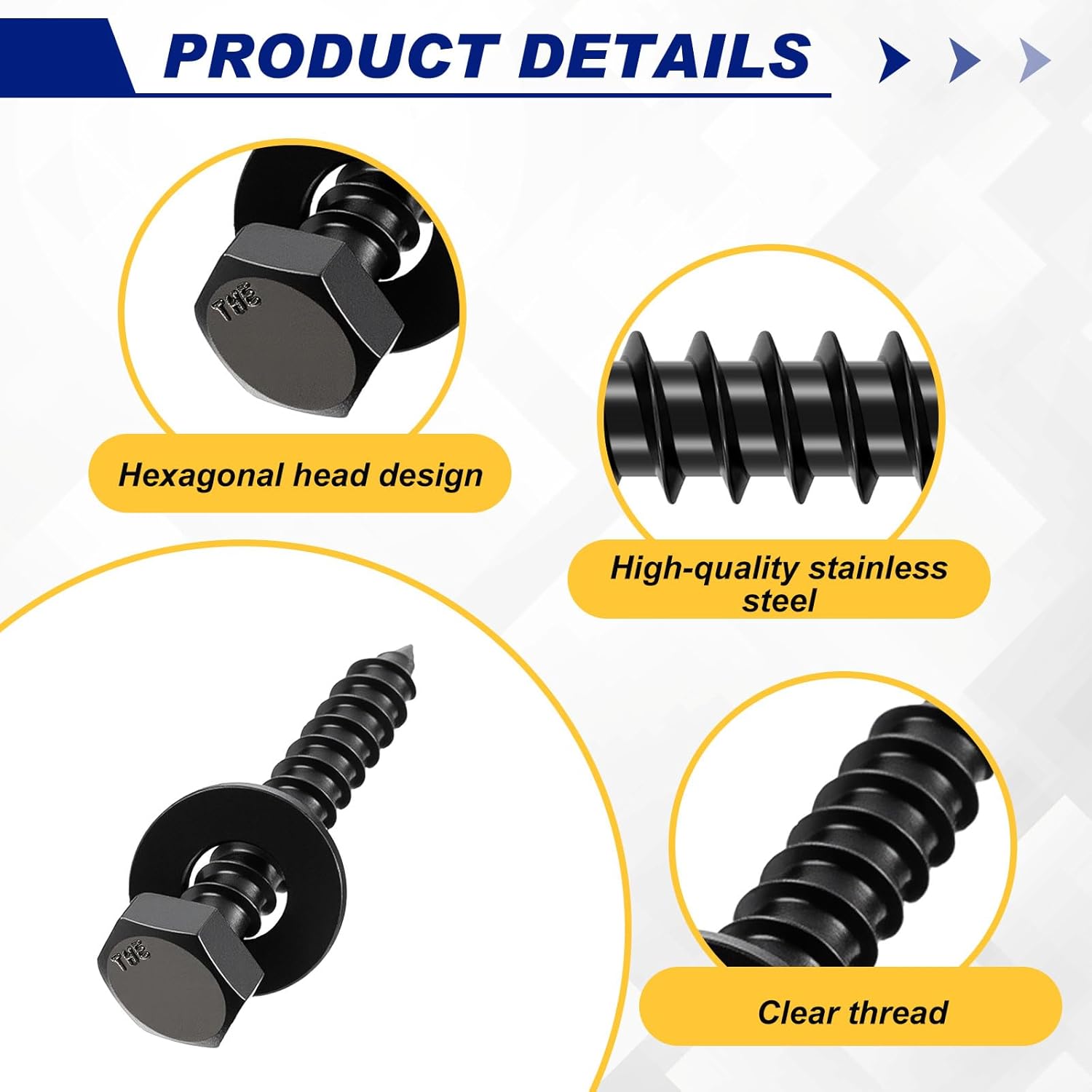 Zonon 50 Pcs 1/4" x 1-1/2" Hex Lag Bolts Black Lag Screws 304 Stainless Steel 50 Screws and 50 Washers Industrial/Commercial Grade