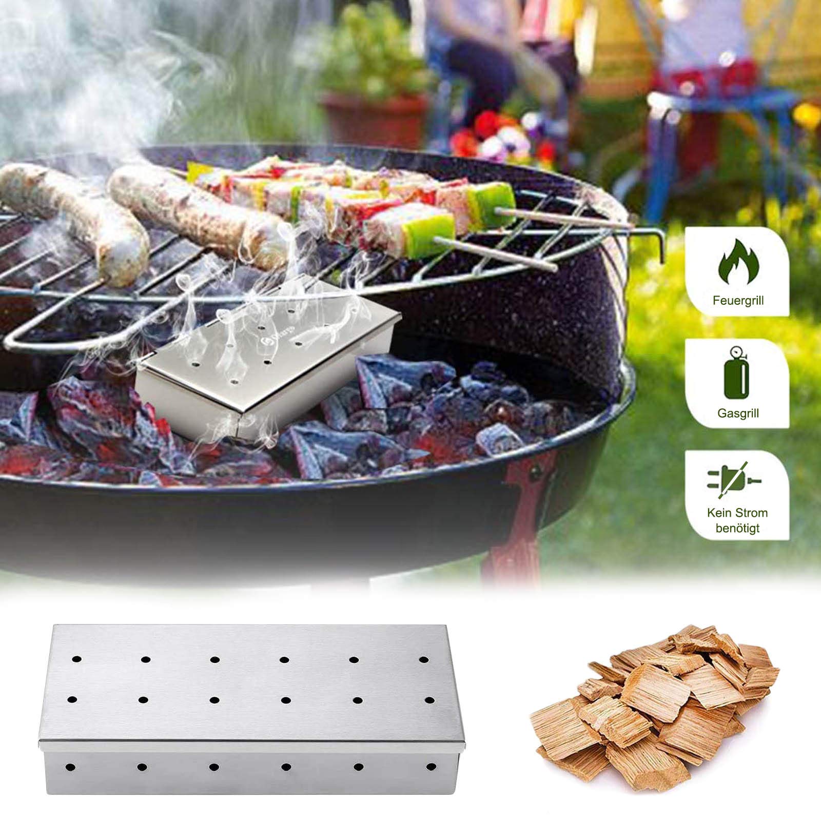 RoseFlower Smoker Box, rookovenbox grill van roestvrij staal voor gas-, elektrische en kolenbarbecues, voor het roken van vlees op de grill en voor