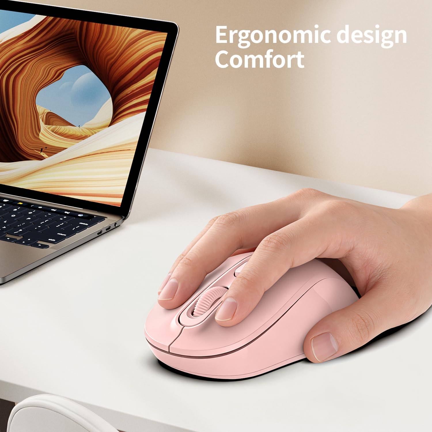 Wireless Mouse, 2026 New Model, Silent Click Ergonomic Design, Portable, 4 Buttons, Adjustable DPI (800/1200/1600), for Laptop/PC/Office (Pink) - 4