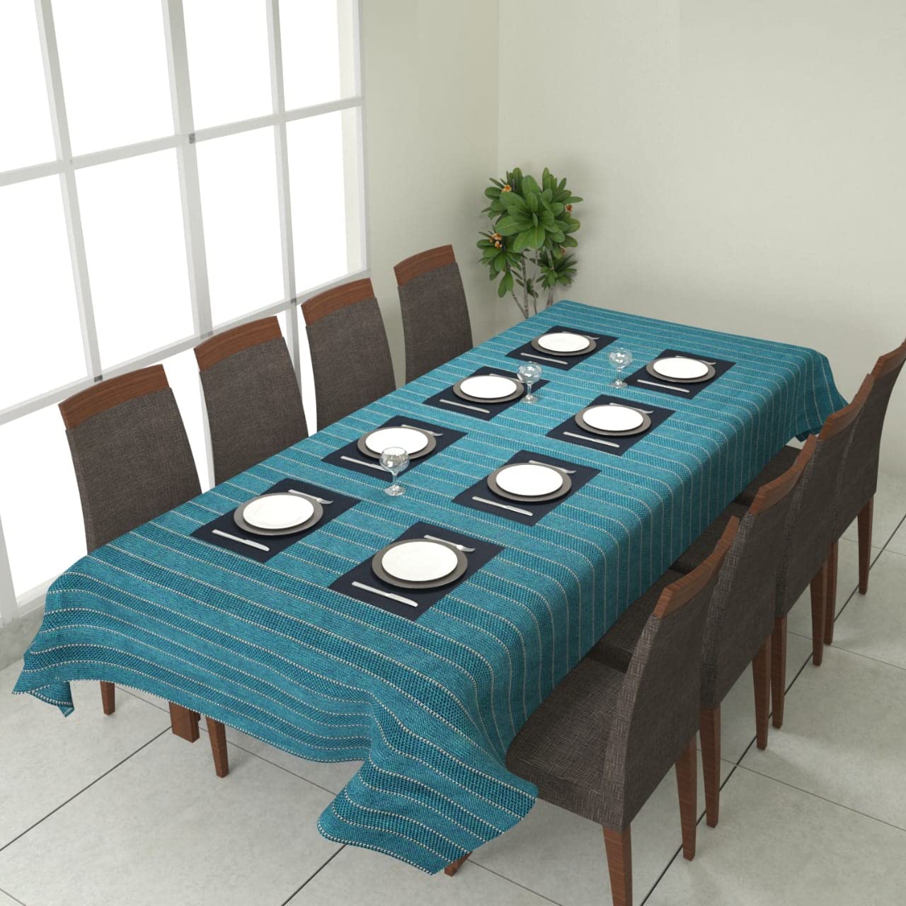 MallowWorld Washable Jute Fabric Stripe Square Table Cover Heat Resistant Table Cover for Kitchen Table/Dining Table 8 Seater Size 50 x 110 Inches (Blue, Pack-1) (B0BBBKRSK8) Amazon Price History, Amazon Price Tracker