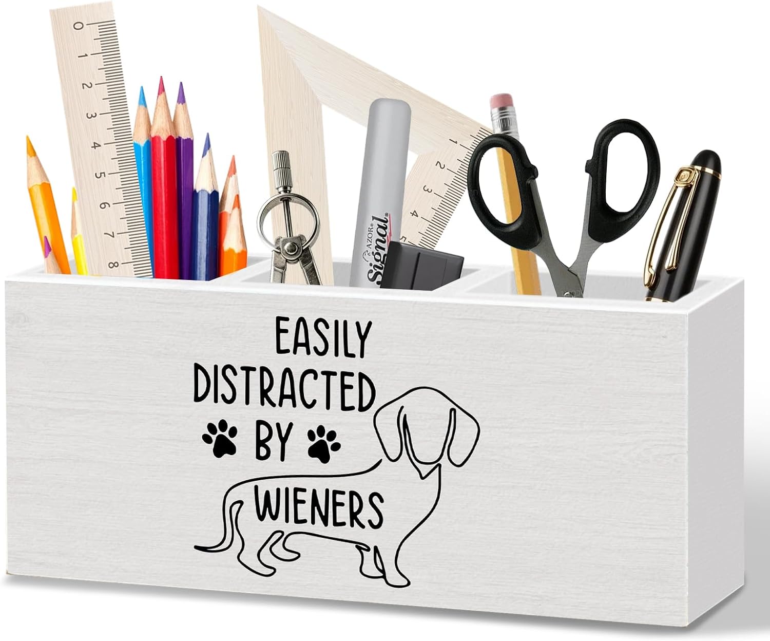WODMIS Funny Dachshund Weiner Dog Farmhouse Pen Pencil Holder for Desk