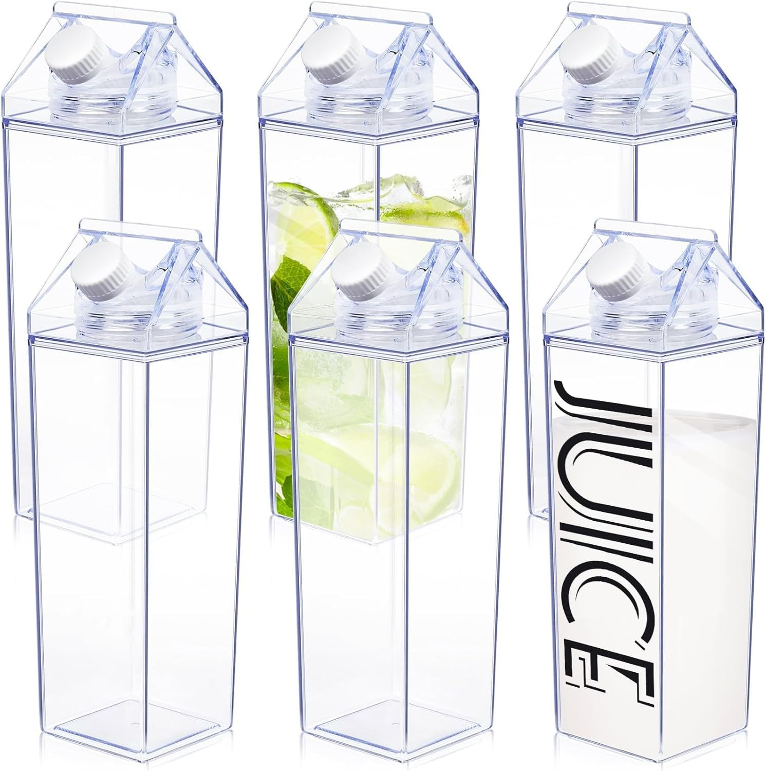 Shield Plus 500ML Milk Carton Water Bottle, Clear Plastic Milk Box Portable Leakproof Square Juice Bottle for Outdoor Sports Travel Camping (1)