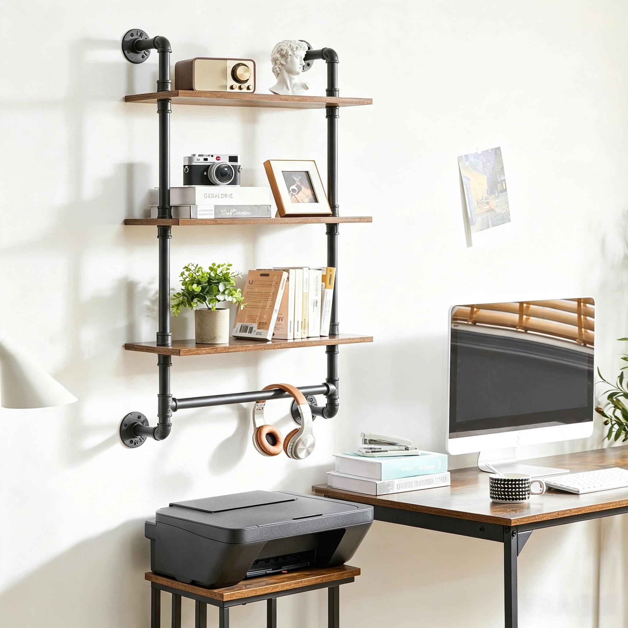 YMYNY étagère Murale à Tuyau Industriel 3 Couches, étagère de Rangement Antique, étagère Flottante, étagère Murale, étagère à épices de Cuisine, Chambre à Coucher, Salon, Salle de Bain HD-HRF-TM015