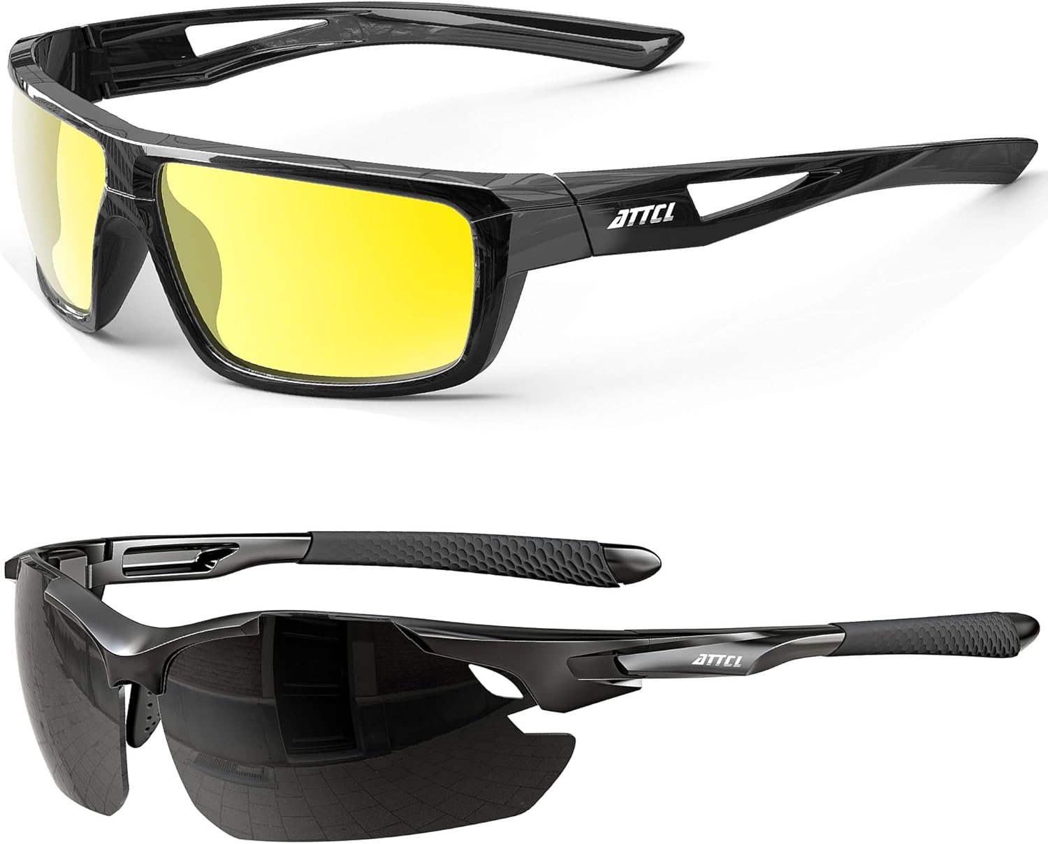 ATTCL Bundle Sunglasses For Men - Upgraded Sports Polarized Sunglasses for Cycling Driving Fishing UV Protection:(2021-yeshi)+(7027-C1-Black)