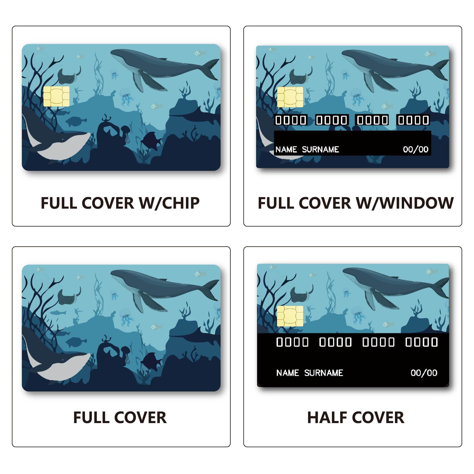 CREATCABIN Kartenhülle Mit Wal-Motiv – Wasserfeste, Abnehmbare Aufkleber Für Kredit- & Bankkarten (Blau, 186x137 Mm)