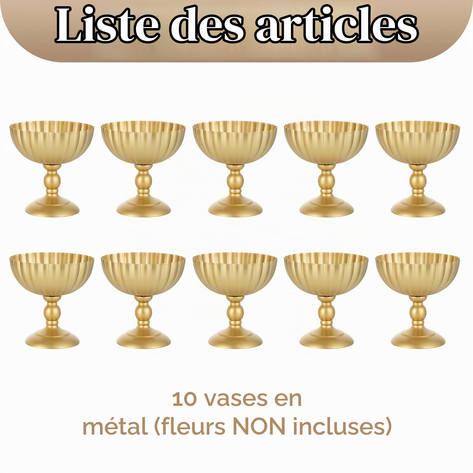 Sziqiqi Centre de Table Mariage 10pcs: Métal Haut Vase Doré Vintage | Épais Urne, ⌀20cm / H20cm / T8cm, Haut Piédestal, Large Ouverture pour Florales, Bapteme, Fete, Anniversaire, Reception