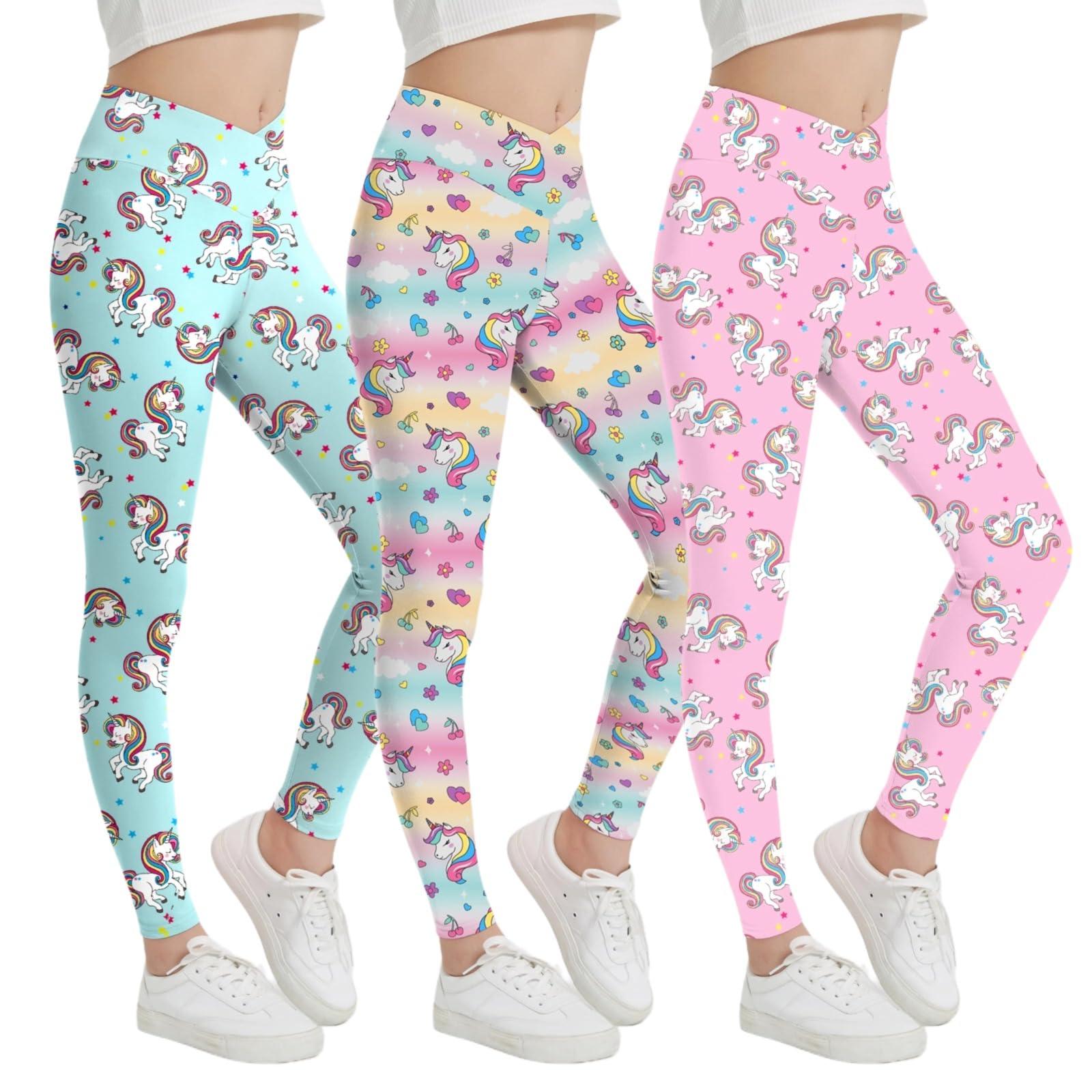 EXARUS Leggings da ragazza Flare/Skinny Yoga Pantaloni Leggeri Piatti/Crossover Vita Multipack Danza Vita Alta Morbido 6-14Y
