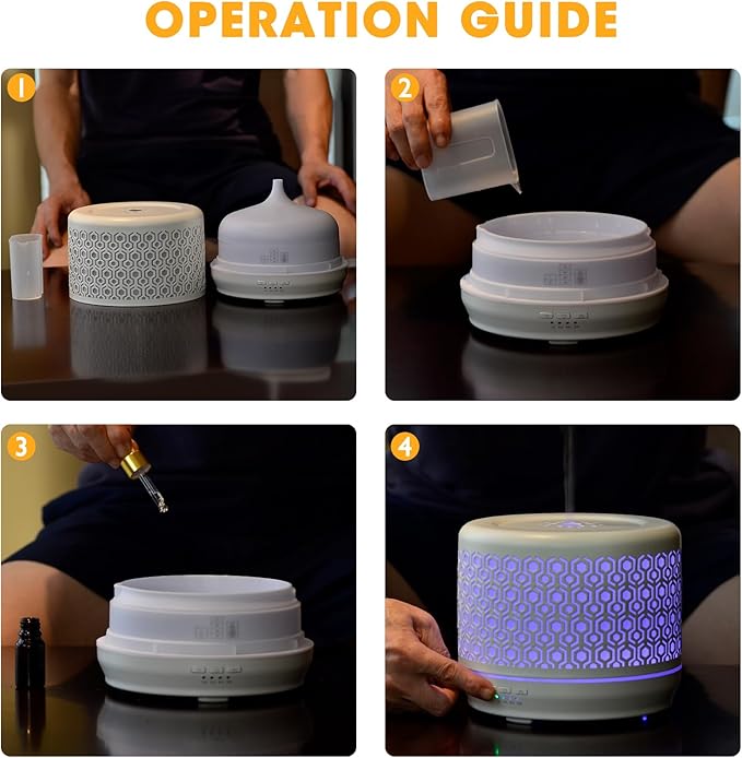 Difusor de Aromas Eléctrico Kakoda 500ML, Metal, Negro, con Luz LED miniatura 5