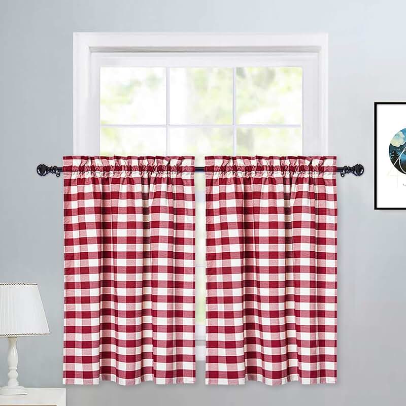 red plaid curtains