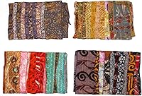 MangoGifts Set of 5 Handmade Boho Silk Sari Scarves - Mixed Color Vintage Fabric Neck Wraps, Headscarves for Women