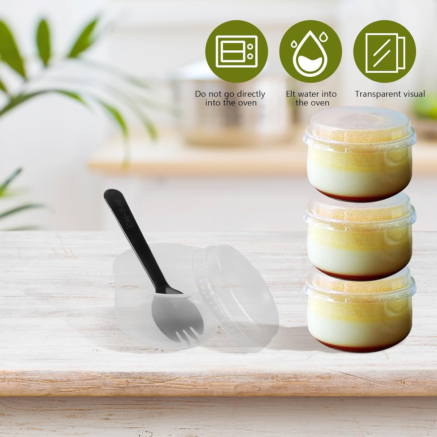 50 Sets Heat-resistant Pudding Cups with Lids round Forks, Oven-safe Dessert Containers for Baking and DIY Cake, Reusable Japanese-style Sweet Custard Beakers for Home