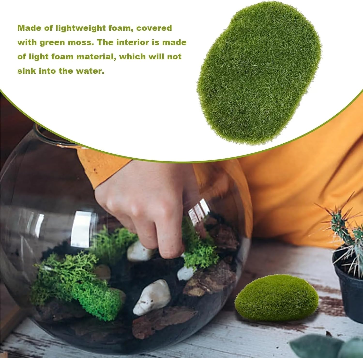Artificial Moss Rocks 40Pcs Simulation Moss Stone Artificial Rocks Ball Fake Green Plant for Home Garden Flower