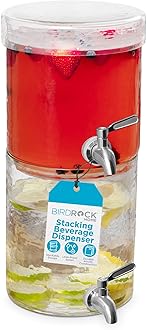 BIRDROCK HOME 2 Gallon Stacking Beverage Dispenser with Lid - Hammered Glass - Stainless Steel Spigot - Decorative Round Jar for Drinks - Lemonade Sangria Tea Water Drink Jar Jug - Home Parties