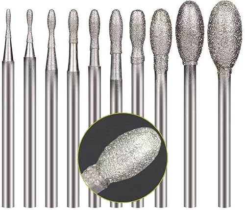 Luo ke 10 piezas de rebabas de diamante, brocas de talla de piedra de vástago de 332 pulgadas para herramientas rotativas (forma ovalada)
