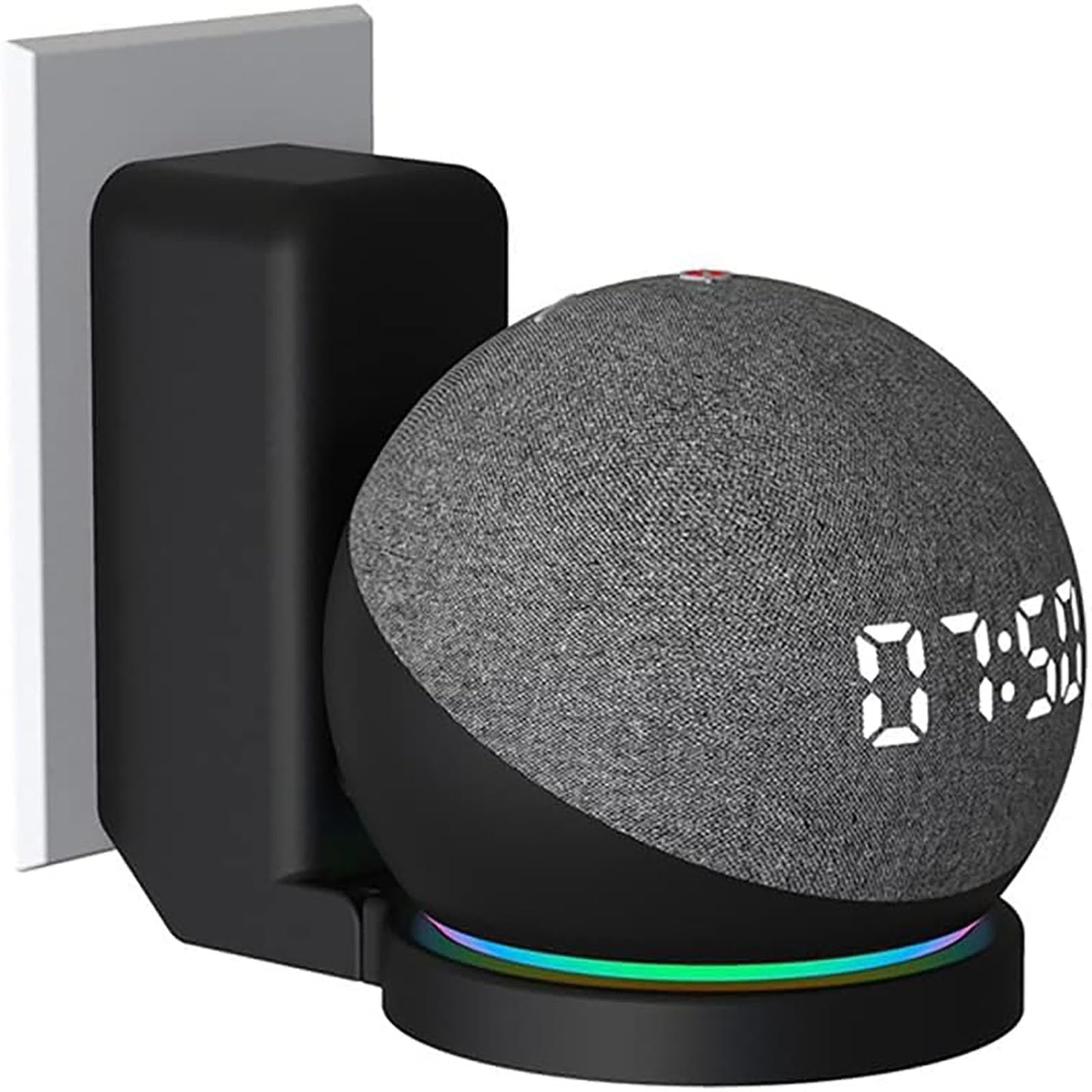 ELLENNE Soporte de pared Echo Dot (4ª y 5ª generación) de pared – Ahorra espacio ocultar cables – Sin tornillos – Soporte para cocina, baño, dormitorio – Negro y blanco (negro)