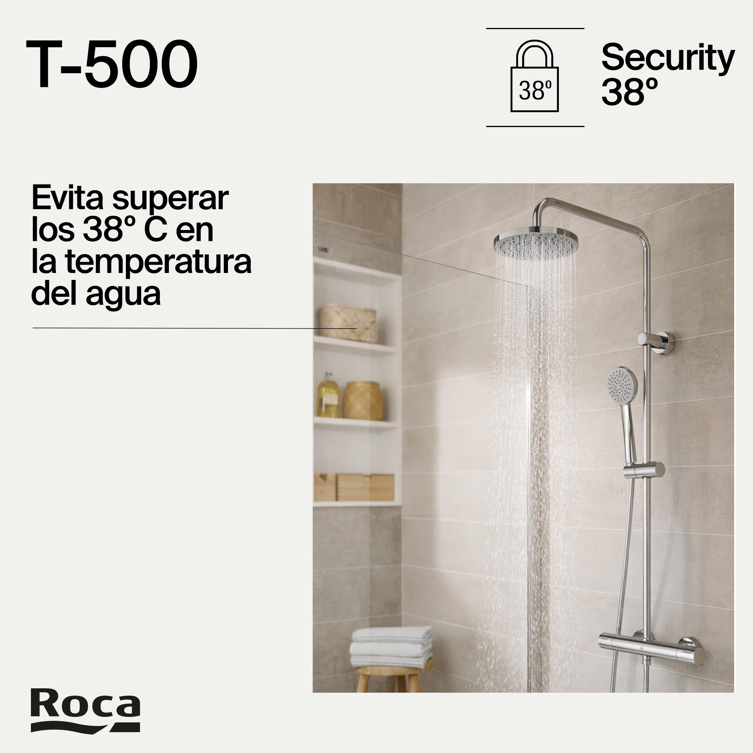 Roca,T-500,Grifería termostático exterior para ducha,A5A2E18C00