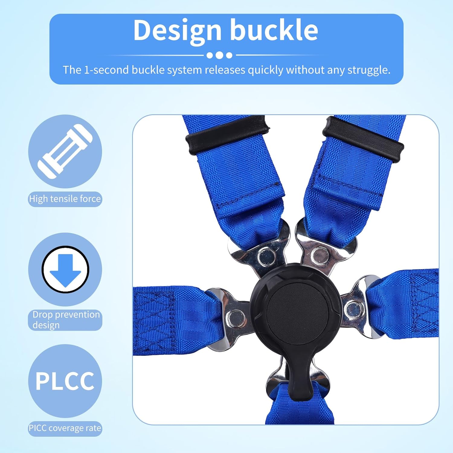 Yakitoko Universal 5 point Safety Harness Set 2inch Fits Go Kart,UTV,ATV,Racing Blue