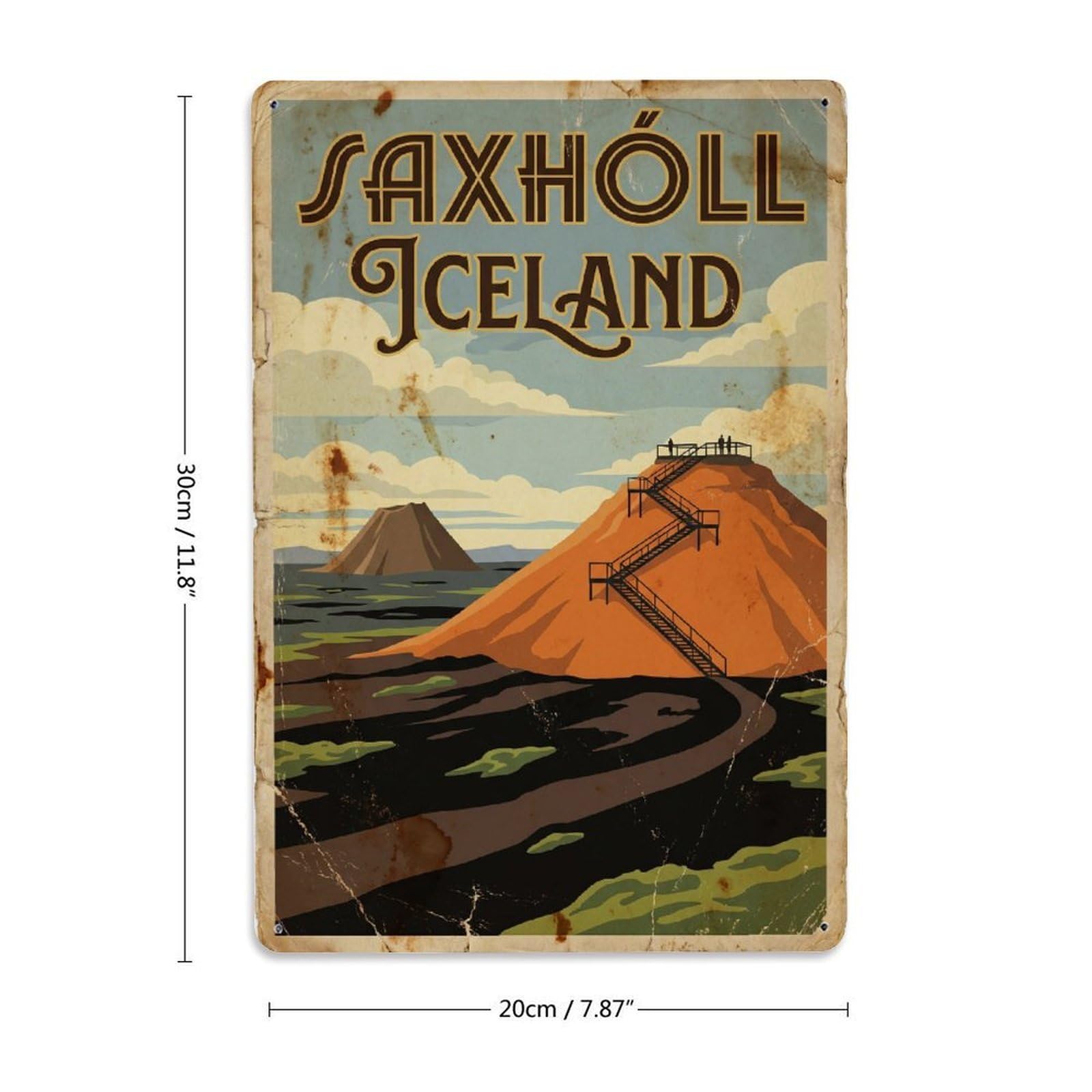 Gead 8X12inch Style Vintage Travel Saxholl Iceland Crater Metal Tin Sign