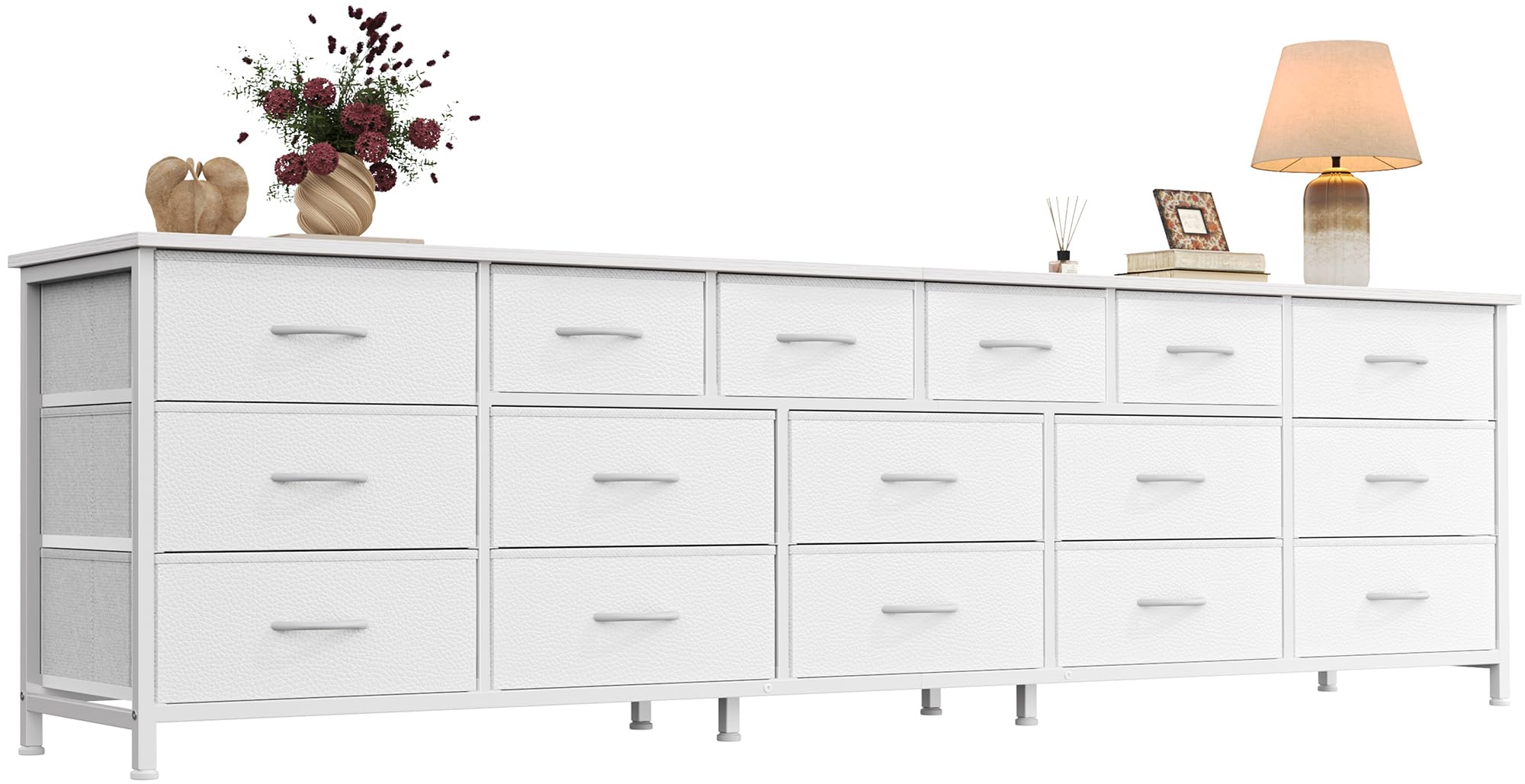 Photo 1 of Huuger 77.6" Long Dresser for Bedroom, 16 Drawer Fabric Dresser for Closet, Wide Chest of Drawers with Storage, TV Stand for 65, 75, 85 Inch TV, 77.6" W x 13" D x 26.4" H, White