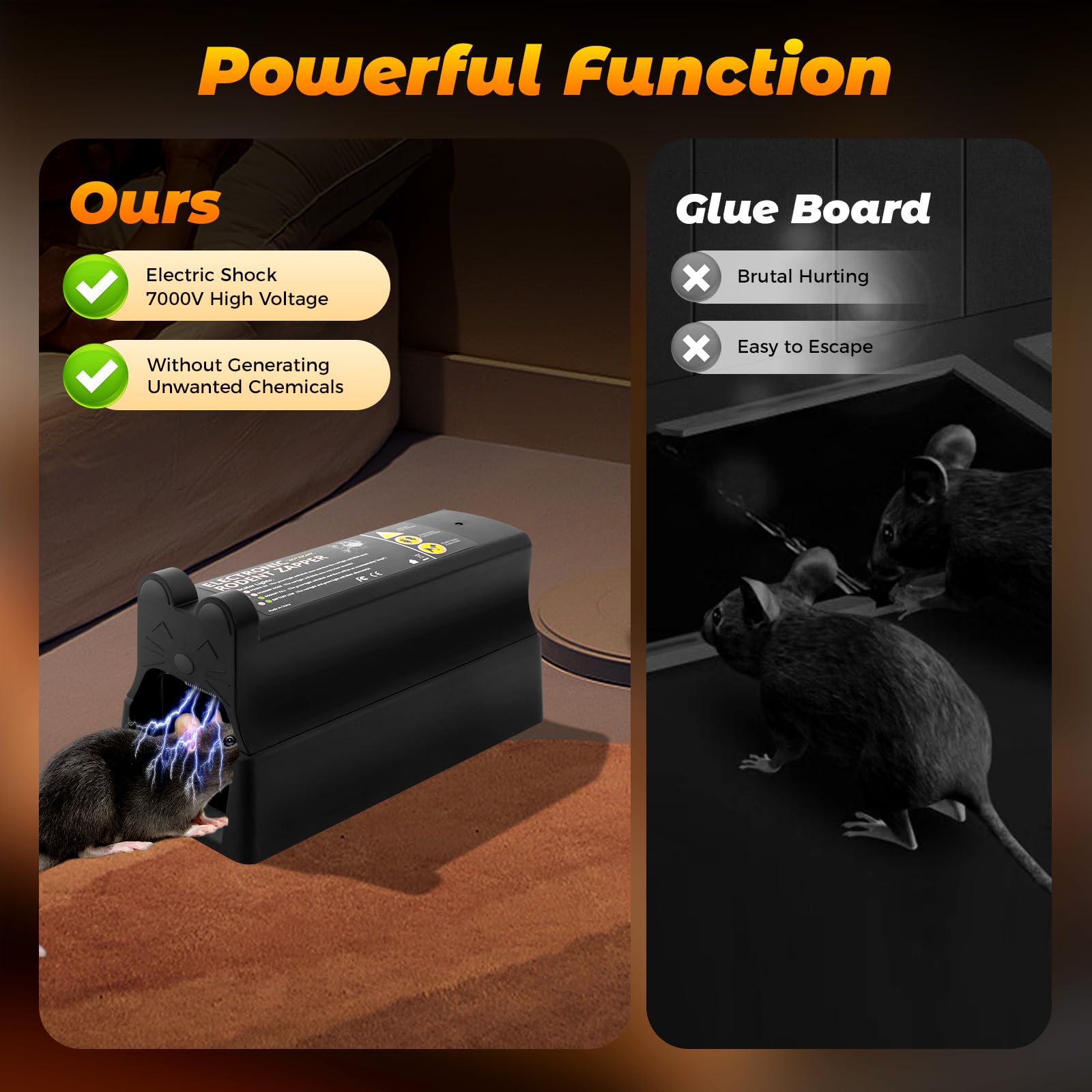 7000V - Trampa eléctrica para ratas y ratones, artefacto de control de roedores, caja de cebo para ratas, ratones, hámsters, ratones, ratones, hámsters, ratones, ratones, color negro