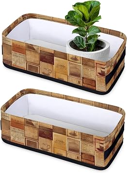 Small Storage Basket Retro Coffee Theme Baskets for Organizing 2 Pack Shelf Baskets with Handles Fabric Storage Bins for Bathroom Table Counter