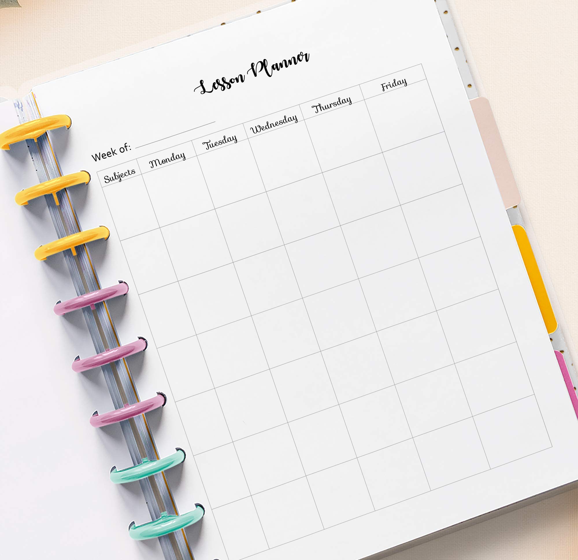 Weekly Lesson Planner for 11 Disc Big Planners Teacher Lesson Plan Inserts Refill Homeschool Planner, 11-Disc Printed Planner for 8.5 x 11 Letter Size 11-Ring Planners