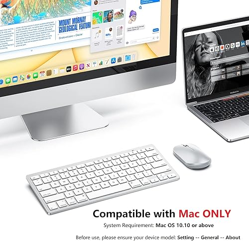 Miniatura 4 de OMOTON Teclado Bluetooth compatible solo con Mac, teclado inalámbrico compacto compatible con MacBook ProAir, iMac, Mac miniPro, plateado