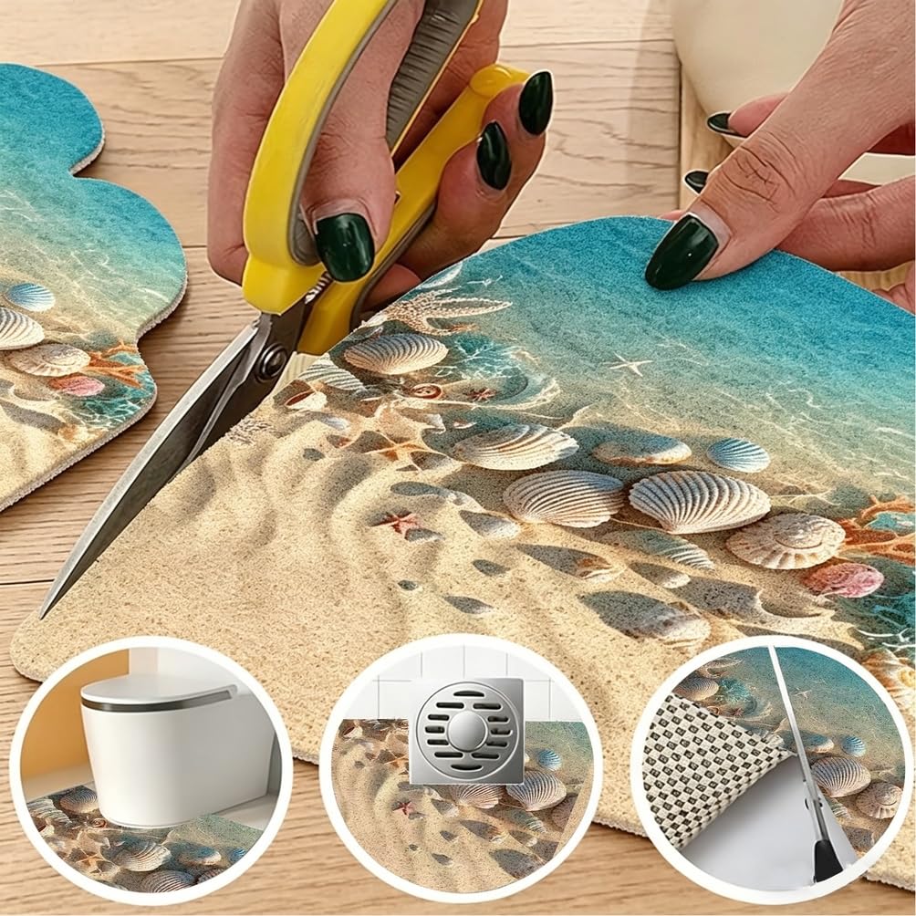 Alfombra Bañera Antideslizante 140X160 cm Motivo de Concha de Estrella de mar Lufa PVC Sin Ventosas con Orificios de Drenaje Secado Rápido para Baño cabinas de Ducha y Bañera