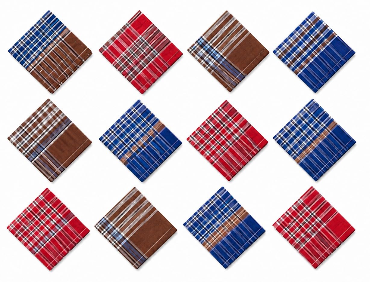 maahi selections 100% Cotton Men's Handkerchief Pack of 12 | Large 48 x 48 cm | Assorted Checks Design | Soft, Breathable & Durable | Colours May Vary-picture-55