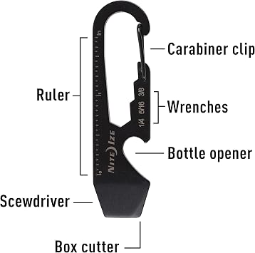 Nite Ize DoohicKey Keychain Multi Tool, Stainless-Steel 5-in-1 Multi Tool With Bottle Opener + Carabiner Clip, Black