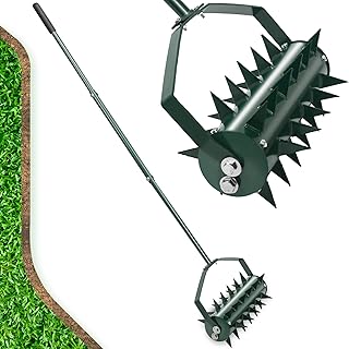 Lawn Aerator, Upgraded Manual Aerator Lawn Tool w/Detachable Steel Handle, Grass Aerator w/33 Tine Spikes, Lawn Aeration M...