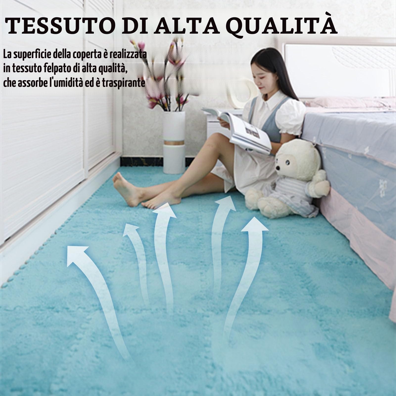 10 Pezzi 12"x12" Tappetino Puzzle In Schiuma Di Peluche Con Bordo, Tappeto Quadrato Ad Incastro Soffice Tappeto, Tappetino Antiscivolo Per Camera Da Letto Da Salotto(Color:Verde Chiaro+Bianco)